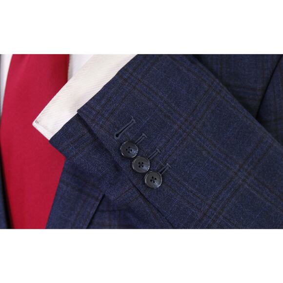 Karl Lagerfeld Paris Navy Blue Windowpane 2-Btn Wool Suit 42R - Picture 6 of 10